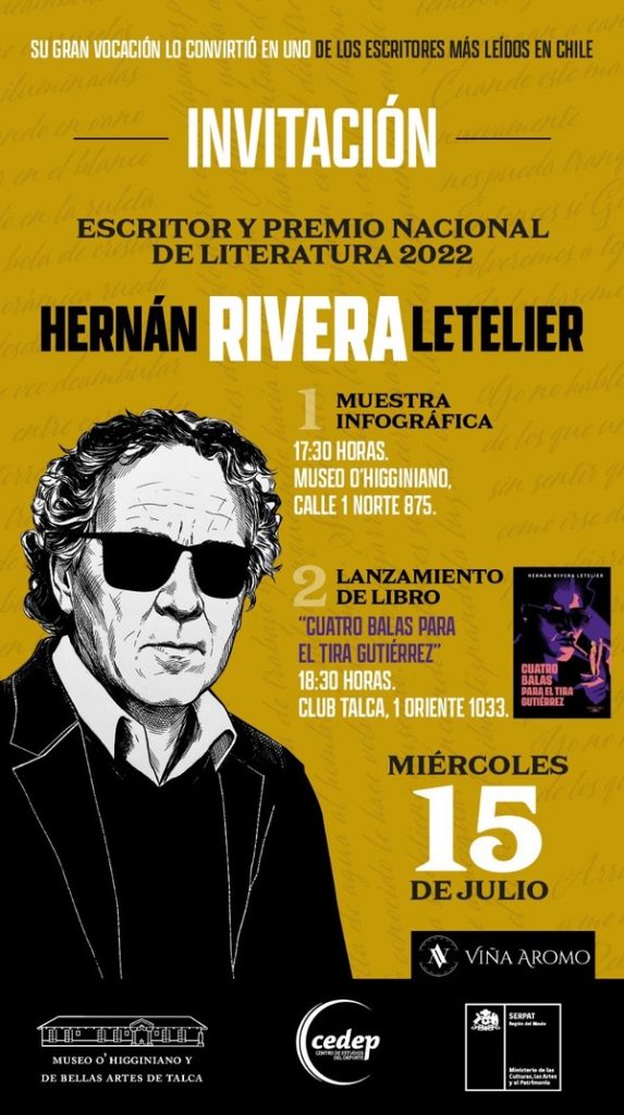 Hernán Rivera Letelier recibirá homenaje en Talca con reconocimiento como Hijo Ilustre y lanzamiento de su nuevo libro